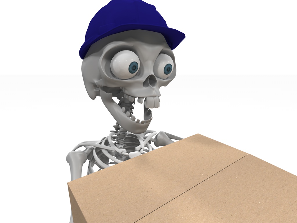 3D-rendered human skeleton character for back safety course